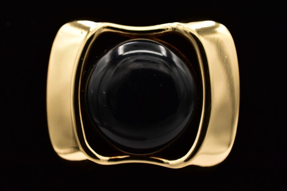 Ginnie Johansen Vintage Pin Brooch Black Cabochon Gold Tone Signed 87 BinBG